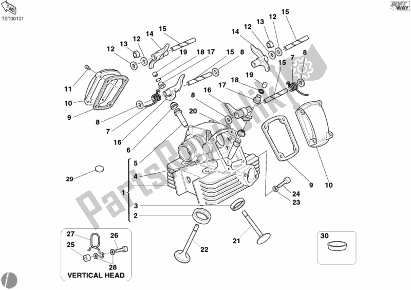 All parts for the Vertical Cylinder Head of the Ducati Monster 620 Dark Single Disc 2005